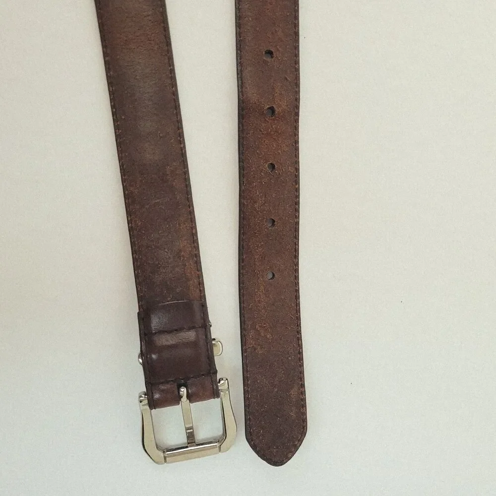 Full Grain Leather Brown Tooled Embossed Belt Size 40 1